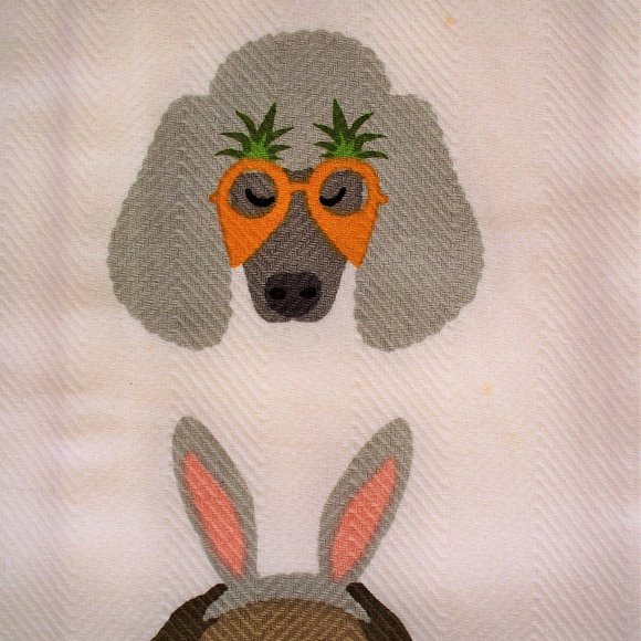 Whimsical Kitchen Towel Set 2 Pc. Dogs Pups in Spring Easter Hats Glasses - Picture 3 of 4